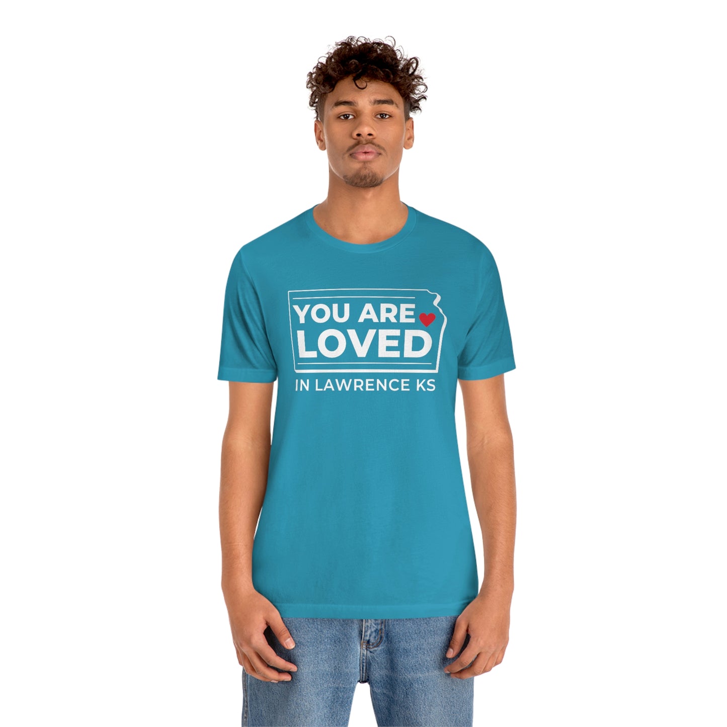 "YOU ARE LOVED ❤️ in Lawrence KS" T-Shirt [AQUA]