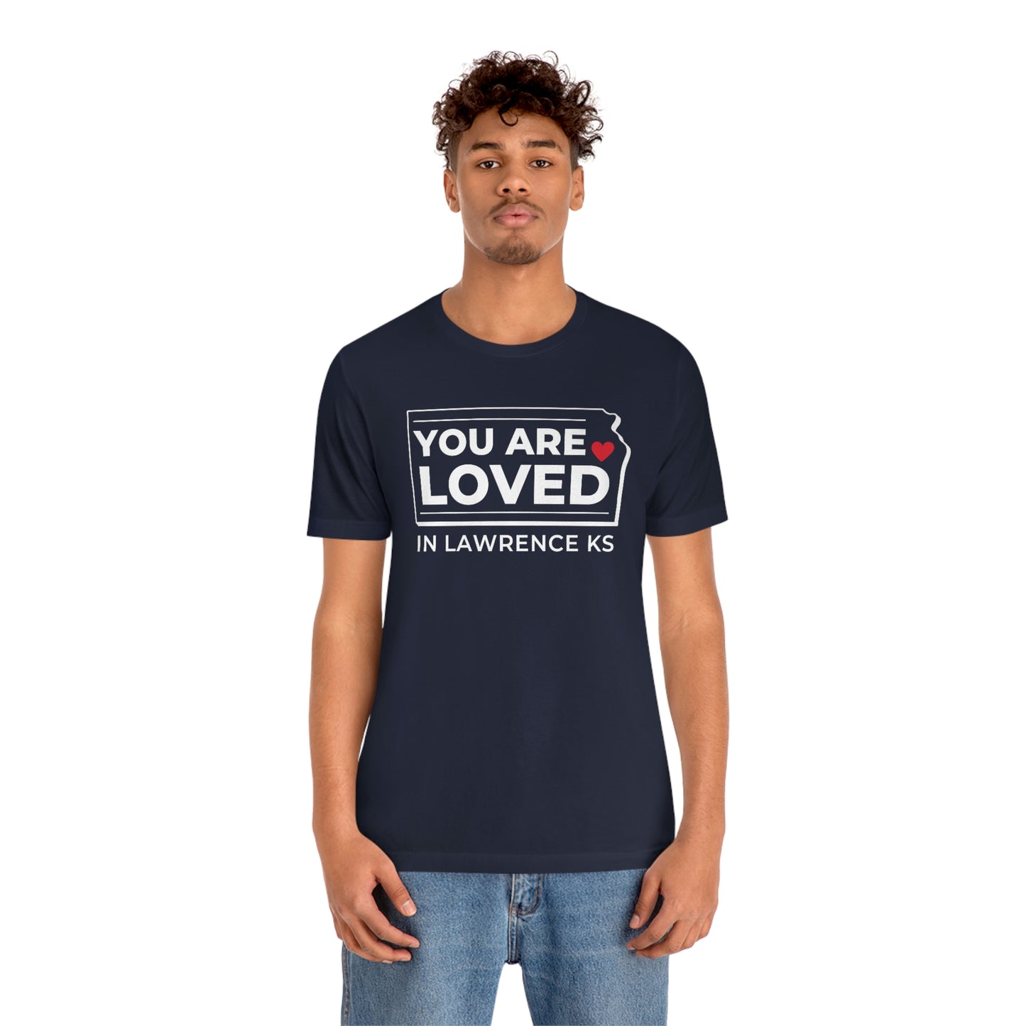 "YOU ARE LOVED ❤️ in Lawrence KS" T-Shirt  [NAVY BLUE]