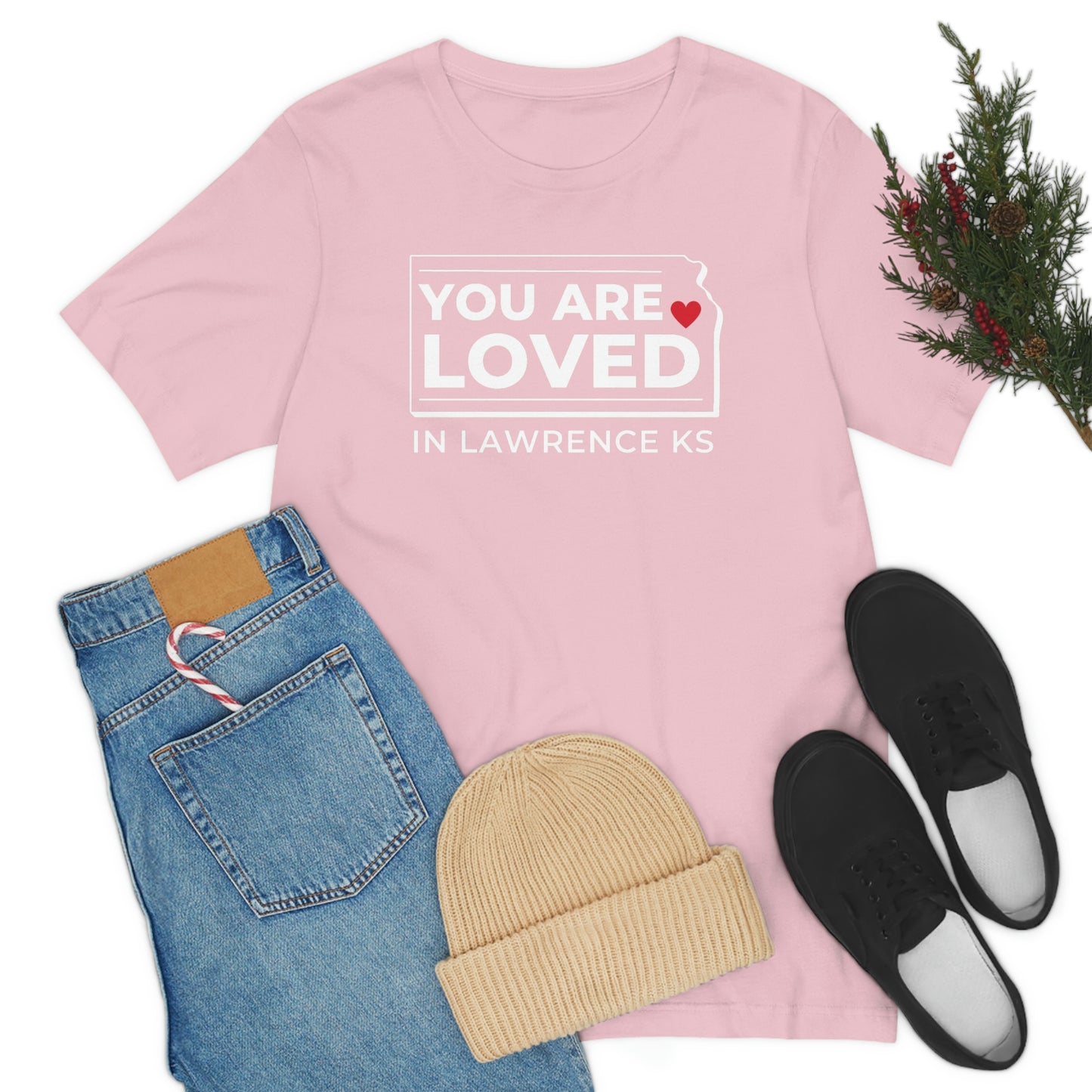 "YOU ARE LOVED ❤️ in Lawrence KS" T-Shirt  [PINK]